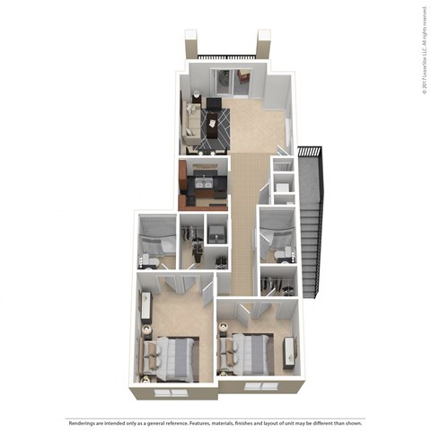 Floor plan for 2 beds, 2 baths, 1012 sqft